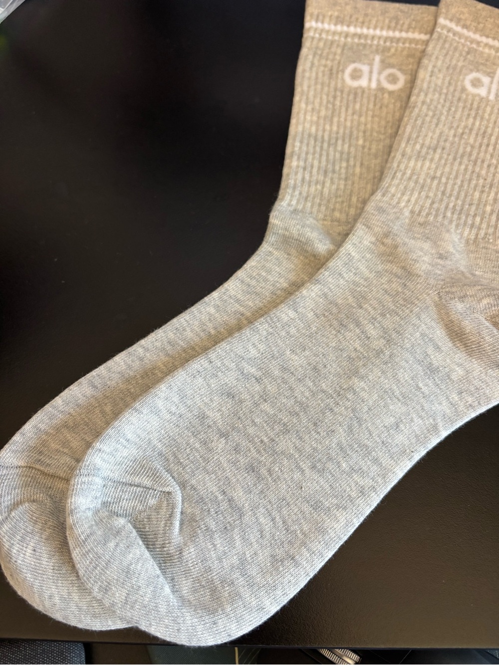 ALO Yoga Crew Socks in Heather Gray - Logo Athletic Socks - Picture 3 of 5